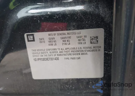 2012 Chevrolet Cruze 1Lt z USA, uszkodzony, nr VIN 1G1PF5SC6C7351436